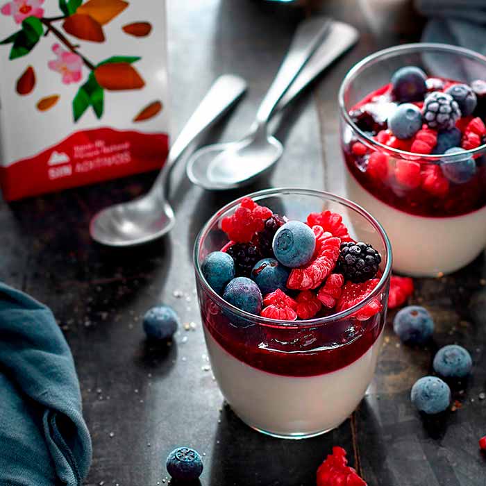 Panna cotta con salsa de frutos rojos