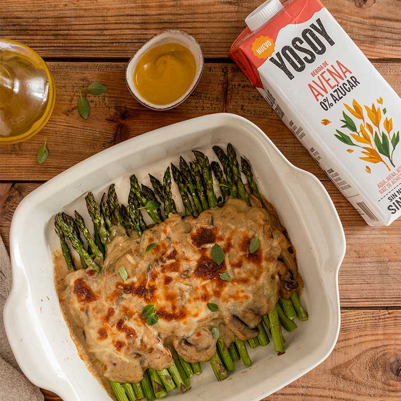 ASPARAGUS AU GRATIN WITH MUSHROOMS